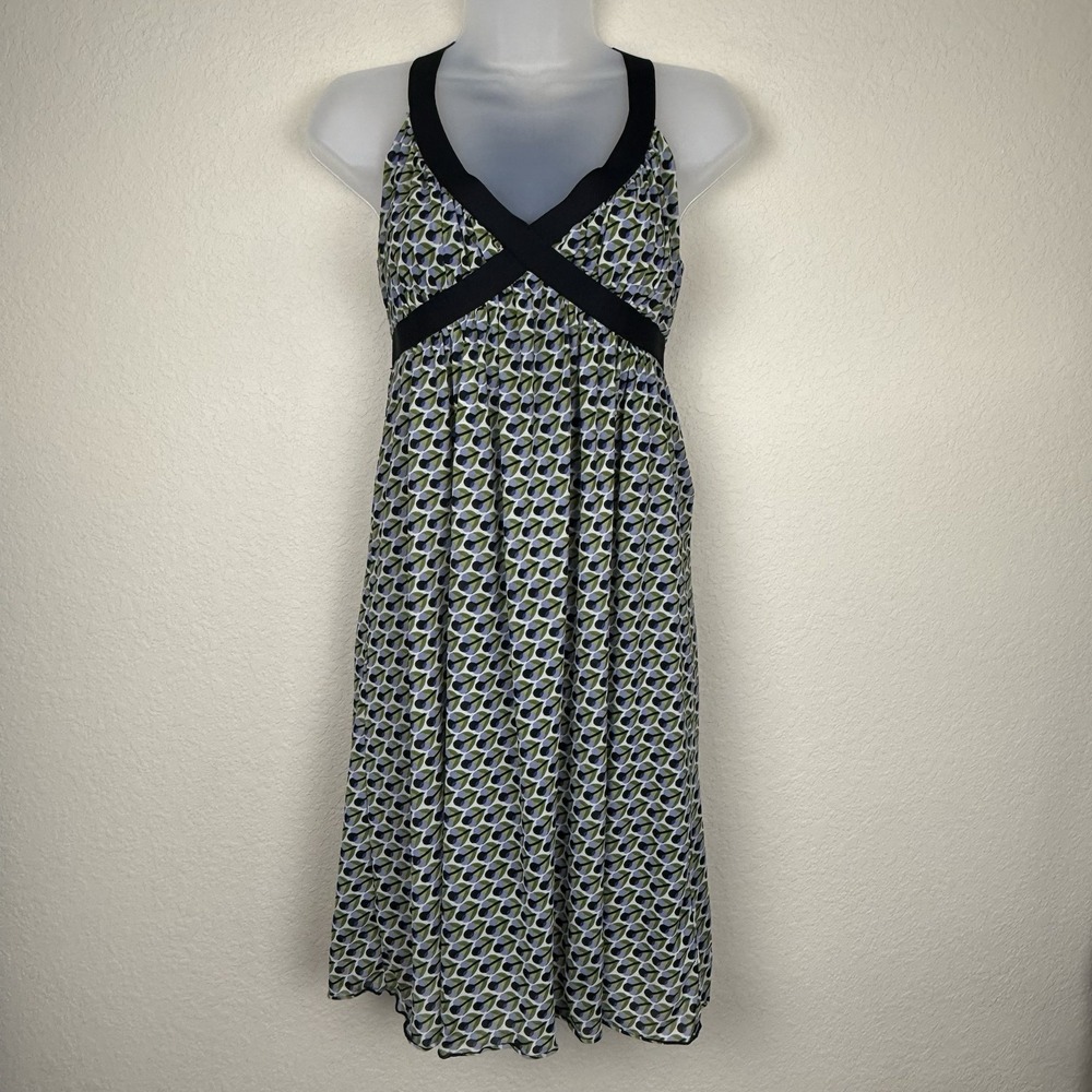 Vtg Y2k Max Studio Babydoll Tank‎ Dress Coquette Blue Green White Geometric Sz M